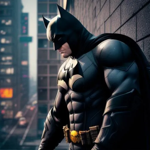 Prompt: batman in berlin, leaning against the wall, posing charismatic, rendered in unreal engine 5 with ray tracing and quixel megascans, ultra detailed, ultra realistic, cinematic lighting, cyberpunk style