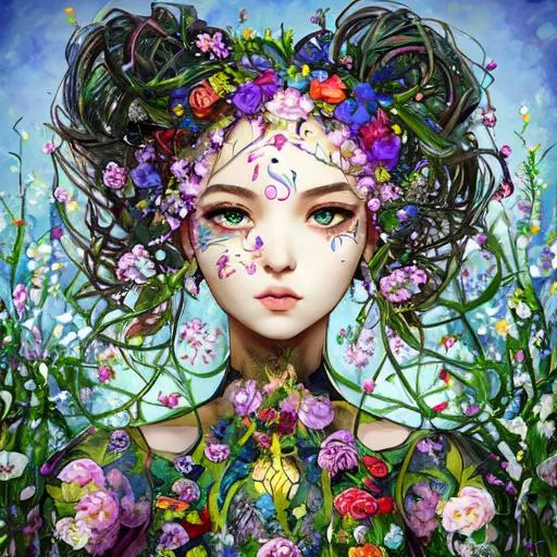 flowers sprouting everywhere from all over the body... | OpenArt