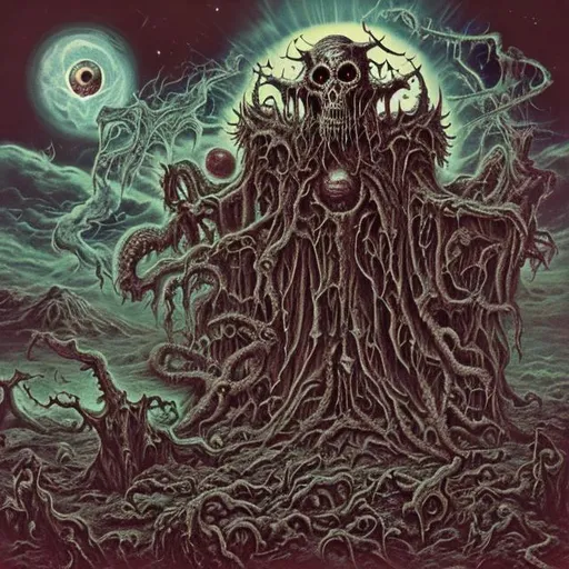 Prompt: Screamingbelzebub, Blood doom. death metal.
cosmic horror. album cover. horror. hyper realistic death dyslectic core