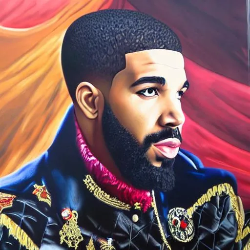 Prompt: Full portrait of velvet painting of Drake