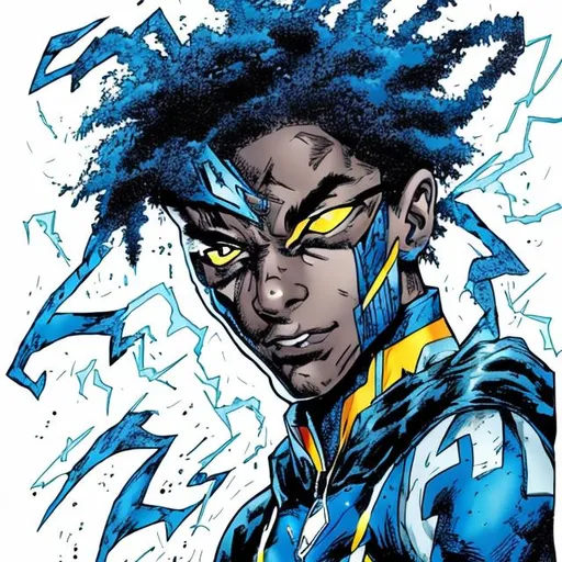 Prompt: Jaden Smith as Static Shock 
 illustrated in color by  Jim Lee