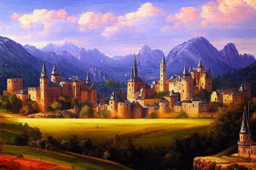 Prompt: realistic medieval oil painting of beautiful scenery