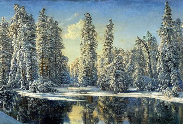 Snow, pond, beautiful artwork by ivan shishkin