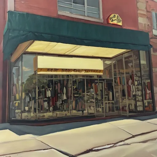 Prompt: oil painted clothing store front