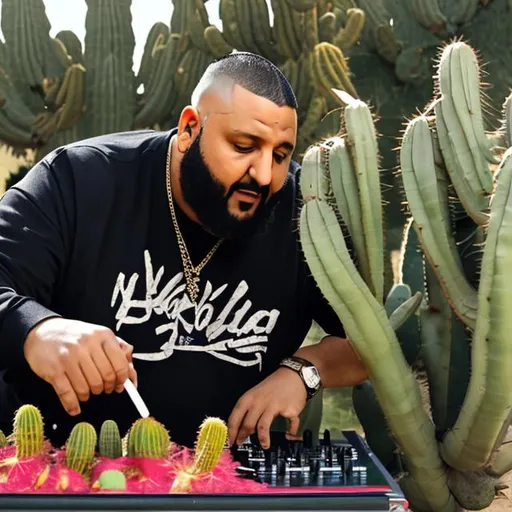 Prompt: DJ Khaled  eating cactus
