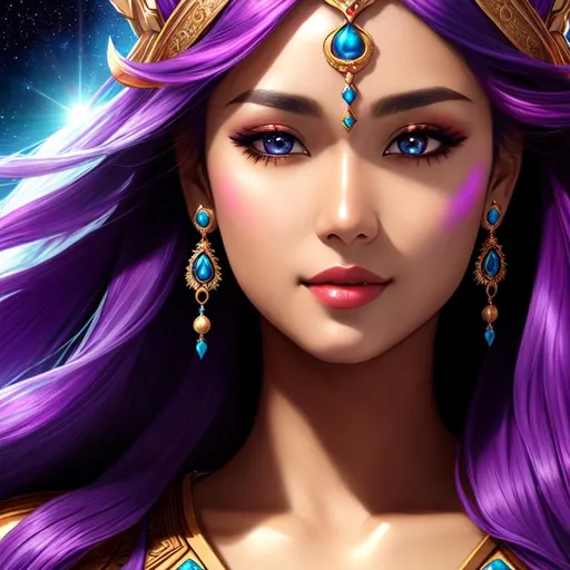Cosmic Epic Beautiful goddess, facial closeup, flowers | OpenArt