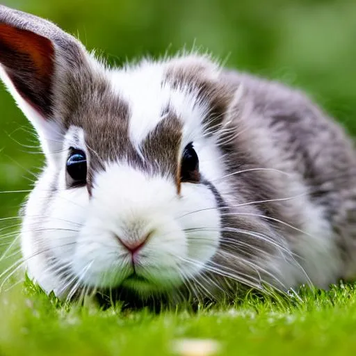 Prompt: 8k photo of a, dwarf Dutch rabbit, short hair , gray and white