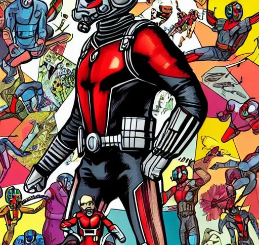 Prompt: A comic style art of Ant man, book poster style, highly detailed, colourful, creative