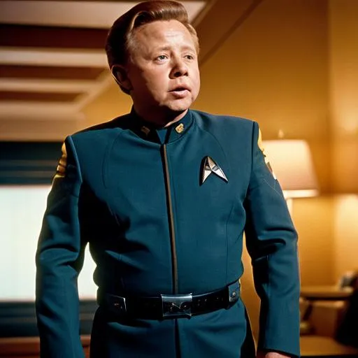 Prompt: Mickey Rooney in a Starfleet uniform. {Star Trek: The Next Generation}