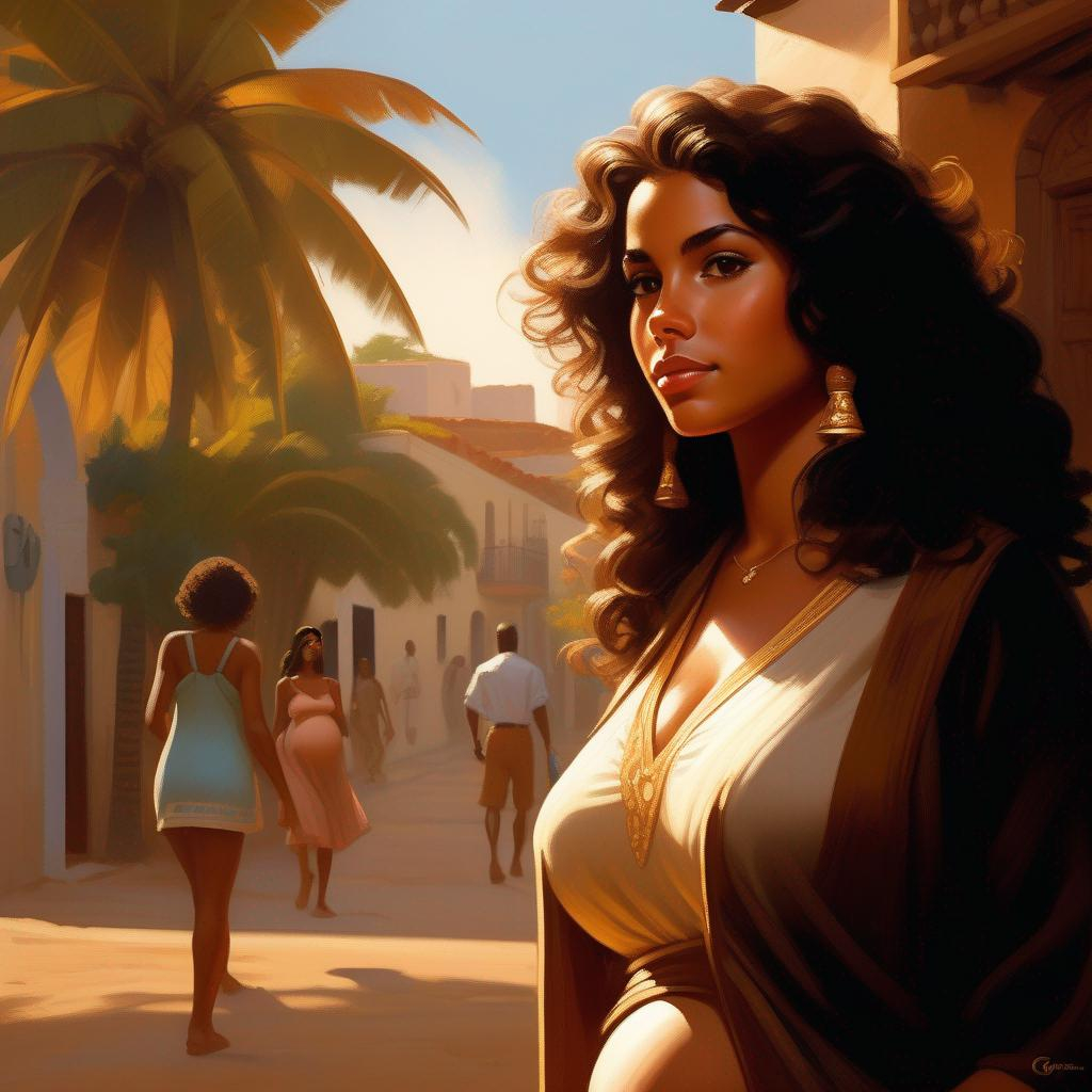 Third person, gameplay, pregnant Dominican girl, tan... | OpenArt