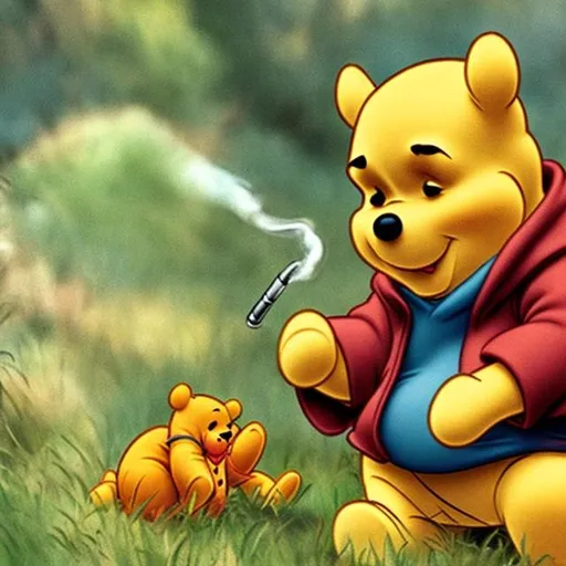 Prompt: Winnie the Pooh smoking a blunt

