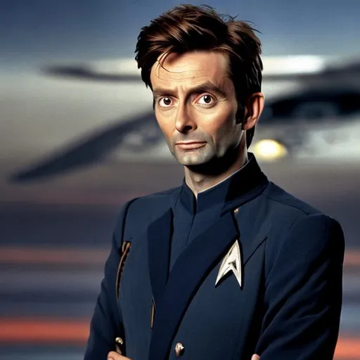 Prompt: David Tennant in a Starfleet uniform. ((Star Trek TOS)) ((Star Trek TNG))