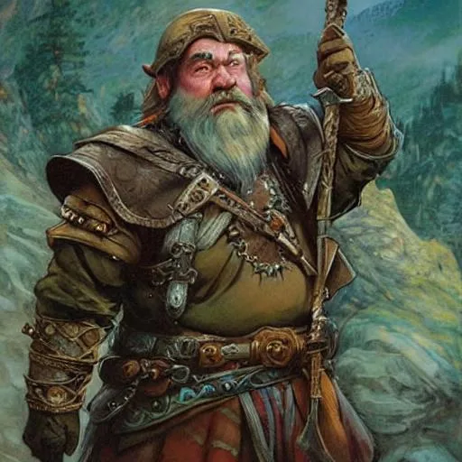 Prompt: Dwarven ranger. Epic portrait by james gurney and Alfonso mucha (lotr, witcher 3, dnd, dragon age, gladiator, scoia'tael).