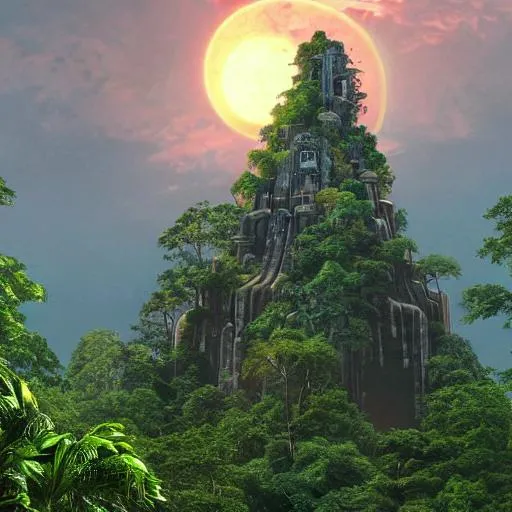 Prompt: Jungle temple, Yavin IV in background

