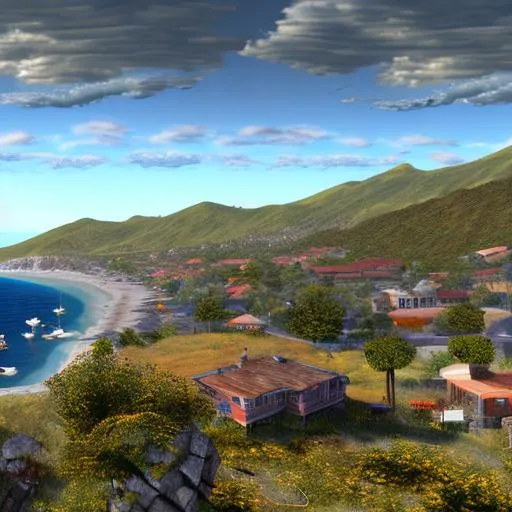 Prompt: A landscape of Catalina Island, in universe, 64K, UHD, HDR, unreal engine, vivid colors, California, beautiful 