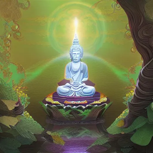 Prompt: buddha achieving enlightenment under the bodhi tree. drawing. digital art.