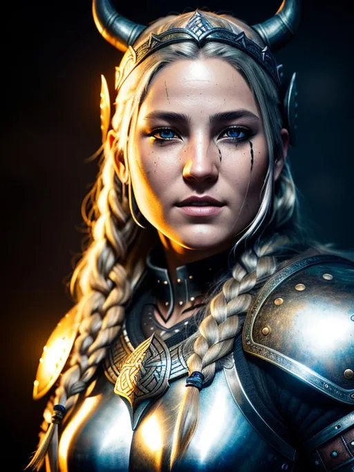 Prompt: epic, ultra detailed, full body portait, full body, viking, female viking, horror, action, detailed viking armour, ultra detailed face, front, look viewer, ultrarealistic, studio lighting, ray tracing, bloom, fantasy, cyberpunk atmosphere
