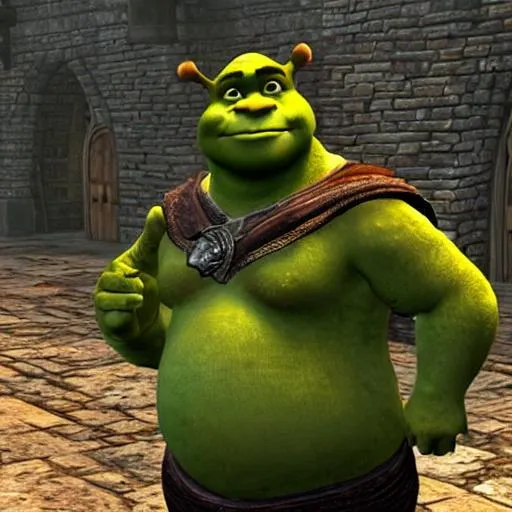 Prompt: Screenshot of Shrek character model in Elder Scrolls Oblivion