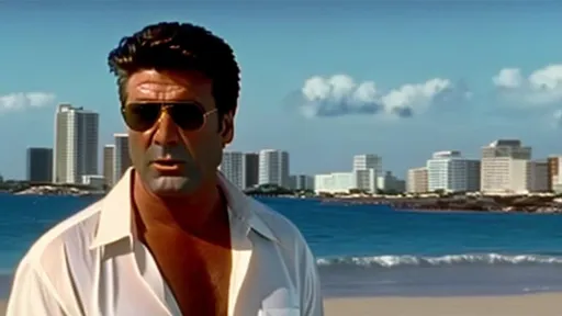 Prompt: dvd screengrab, scene from the 1987 movie, vice city, alec baldwin as tommy Vercetti, 