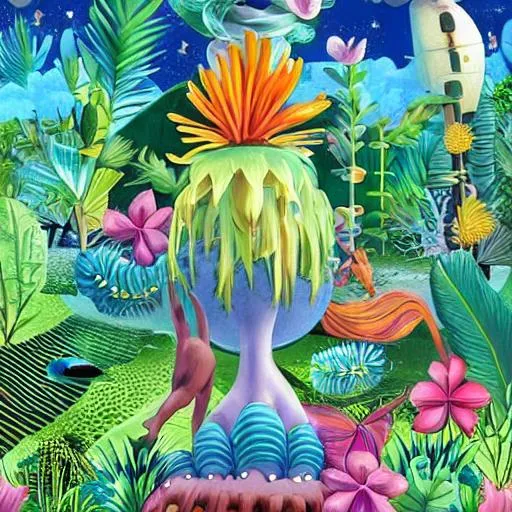 strange planet, whimsical creatures, tropical flower... | OpenArt