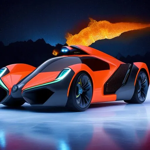 Prompt: Futuristic hyper Batmobile fire on ice cosmic speed burning flames