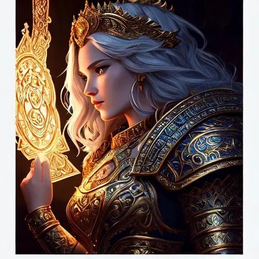 Prompt: Tarot style + Leo+ woman in ornate lion armor + Full HD render + immense detail + dramatic lighting + well lit + black, character sheet, + fine esoteric symbolism | ultra - detailed realism, soft cinematic lighting, high - quality, engraved | highly detailed |digital painting, artstation, concept art, smooth, sharp focus, Nostalgic, ethereal, nebula, 8k, hyper detailed, intricate detail, photorealistic, space void galaxy universe