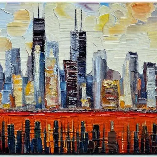 Beige and white abstract oil painting of the Chicago... | OpenArt