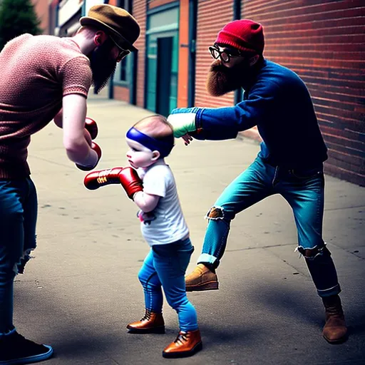 Prompt: Hipster punching a baby