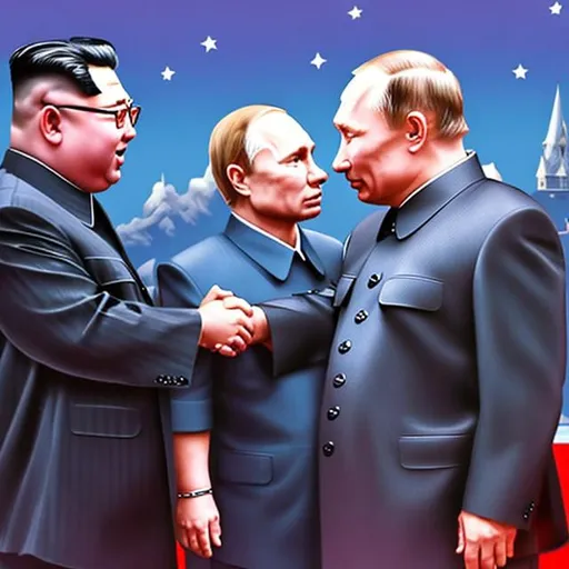 Prompt: Imagine: Kim Yong UN  kisses Putin, Style: World Disney, Scene: on the Moon