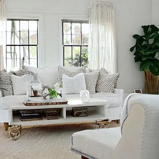 Prompt: vintage white geometric living room 


