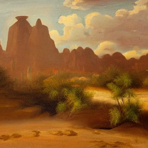 Desert landscape with temple oil painting