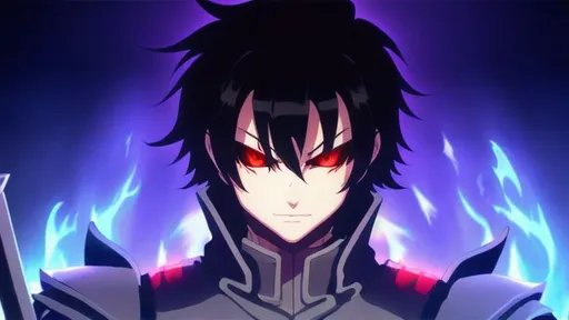 Prompt: Shadow killer, Glowing red eyes, Black Swords, Shadows, Black hair, Red Power, Boy and cool