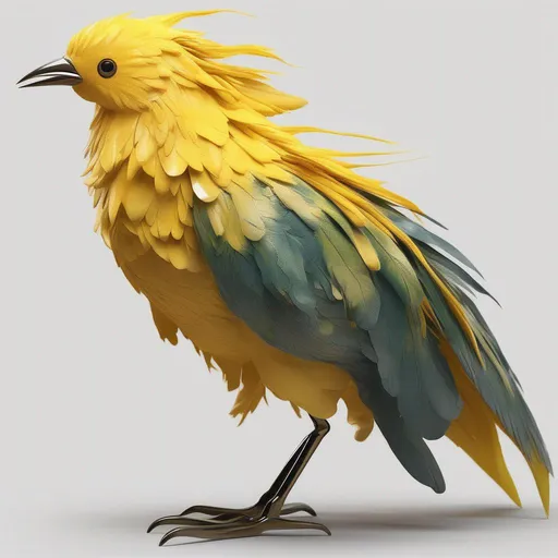 Prompt: Phoenix Pet, a fish-like yellow feathered bird, in macro realism style, best quality, masterpiece
