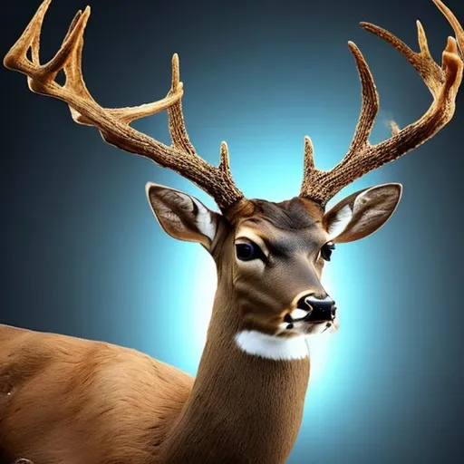 Prompt: deer with glowing blue eyes and golden wings
