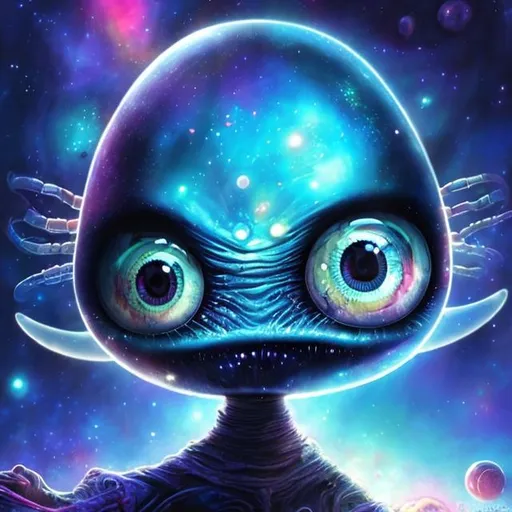 Prompt: Blue beanbody alien with big eyes and two antennas floating in the galaxy, high quality, ads-advertising style, vibrant colors, cosmic background, glowing aura, unique design, captivating composition, galaxy, alien, big eyes, two antennas, vibrant colors, cosmic background, glowing aura, unique design, captivating composition, high quality, ads-advertising style