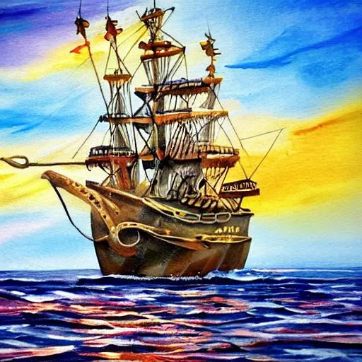 Prompt: painted pirate ship on the sea
