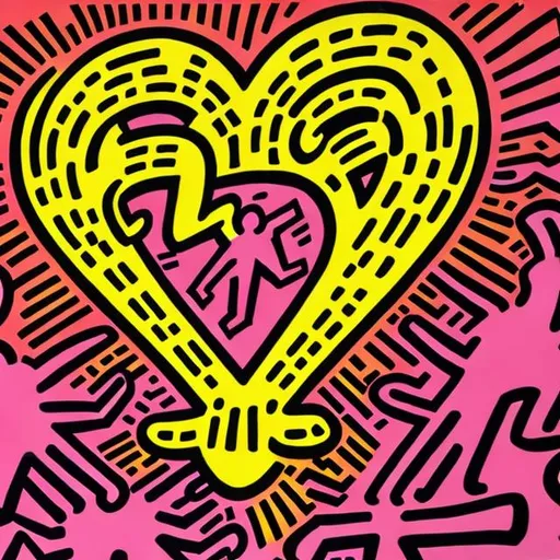 Prompt: a hugh heart in yellow, drone view, vivid colors, front,  pop-art style by keith haring
