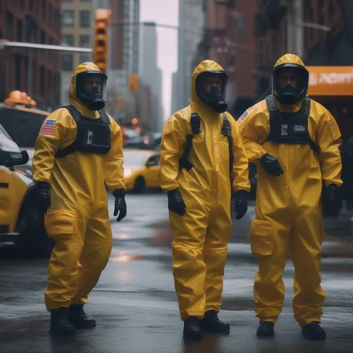 Prompt:  Severel hazmat suits in New York, Riots in streets, Hyperrealistic, sharp focus, Professional, UHD, HDR, 8K, Render, electronic, dramatic, vivid, pressure, stress, nervous vibe, loud, tension, traumatic, dark, cataclysmic, violent, fighting, Epic