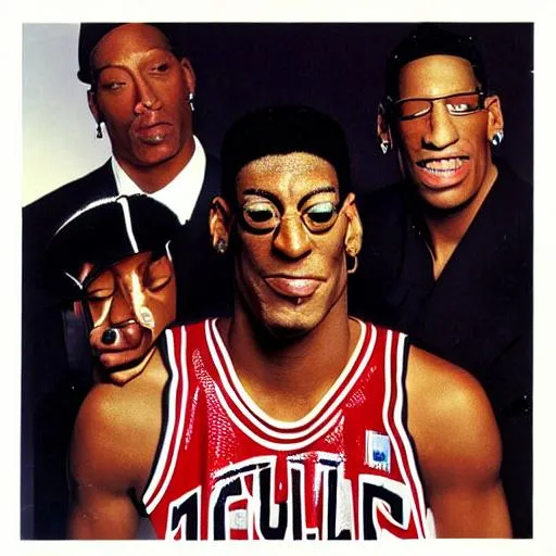 Prompt: album cover of mj, scottie pippien and dennis rodman