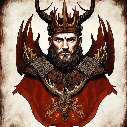 Prompt: Lord Ormund Baratheon, imperial, viking, crown, fire and blood