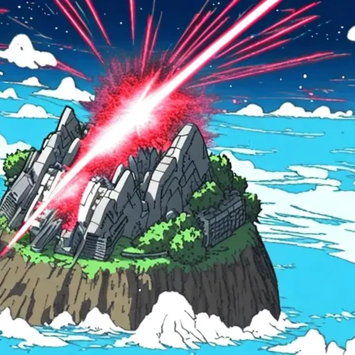 Prompt:  anime style laser beam destroying an island