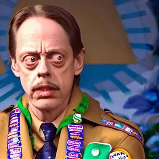 Prompt: steve buscemi dressed as a girl scout