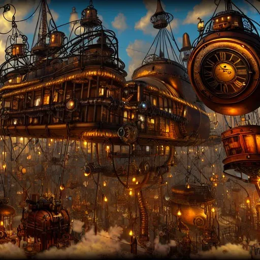 Prompt: steampunk airship village
 4k HDDR