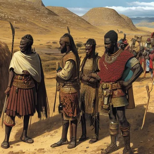 Prompt: africans looking at their lands being exploited by vikings