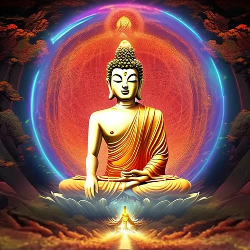 Prompt: buddhavista enlightened animation wandering  path journey king observation mushin frequency energy vibration 