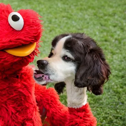 Prompt: Elmo eating a dog