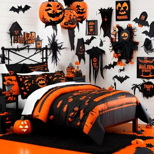 Prompt:  a halloween themed bedroom 