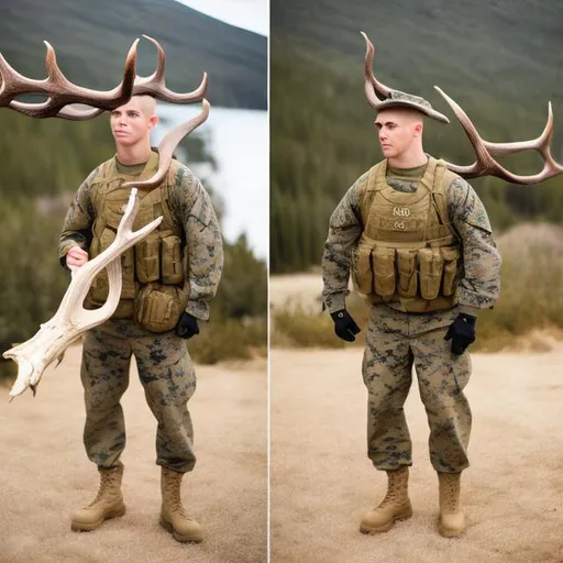 Prompt: marine wearing elk horn
