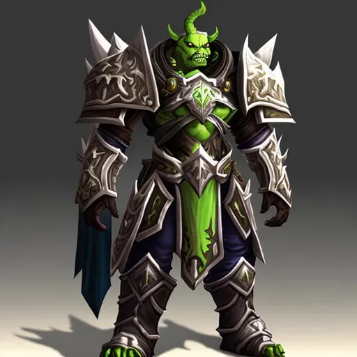 Prompt: world of warcraft, 5 greenorc schamane, armor 
