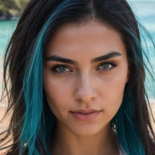 Prompt: Portrait of a lady in her twenties. Blue hair. slim face. high jawline. brown wide eyes. natural sunlight. underwater.  detailed face. photorealism.  looking into camera. 